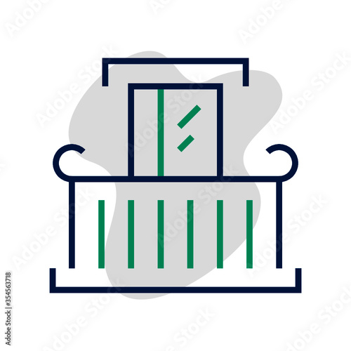 Vector balcony icon in trendy minimal line style. Thin linear window sign for UI button, mobile app logo. Contour villa icon or architecture symbol. Outline emblem of house. Real estate concept.