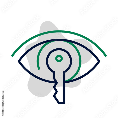 Vector eye icon in trendy minimal line style. Thin linear real estate sign for UI button, mobile app logo. Contour key icon or cyber safety symbol. Outline emblem of smart home. Blockchain concept.
