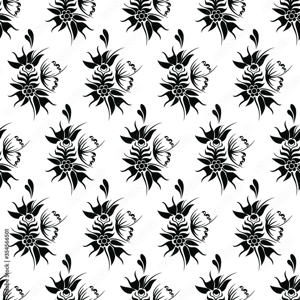 Beautiful floral pattern with butterfly design isolated on white background is in seamless pattern
