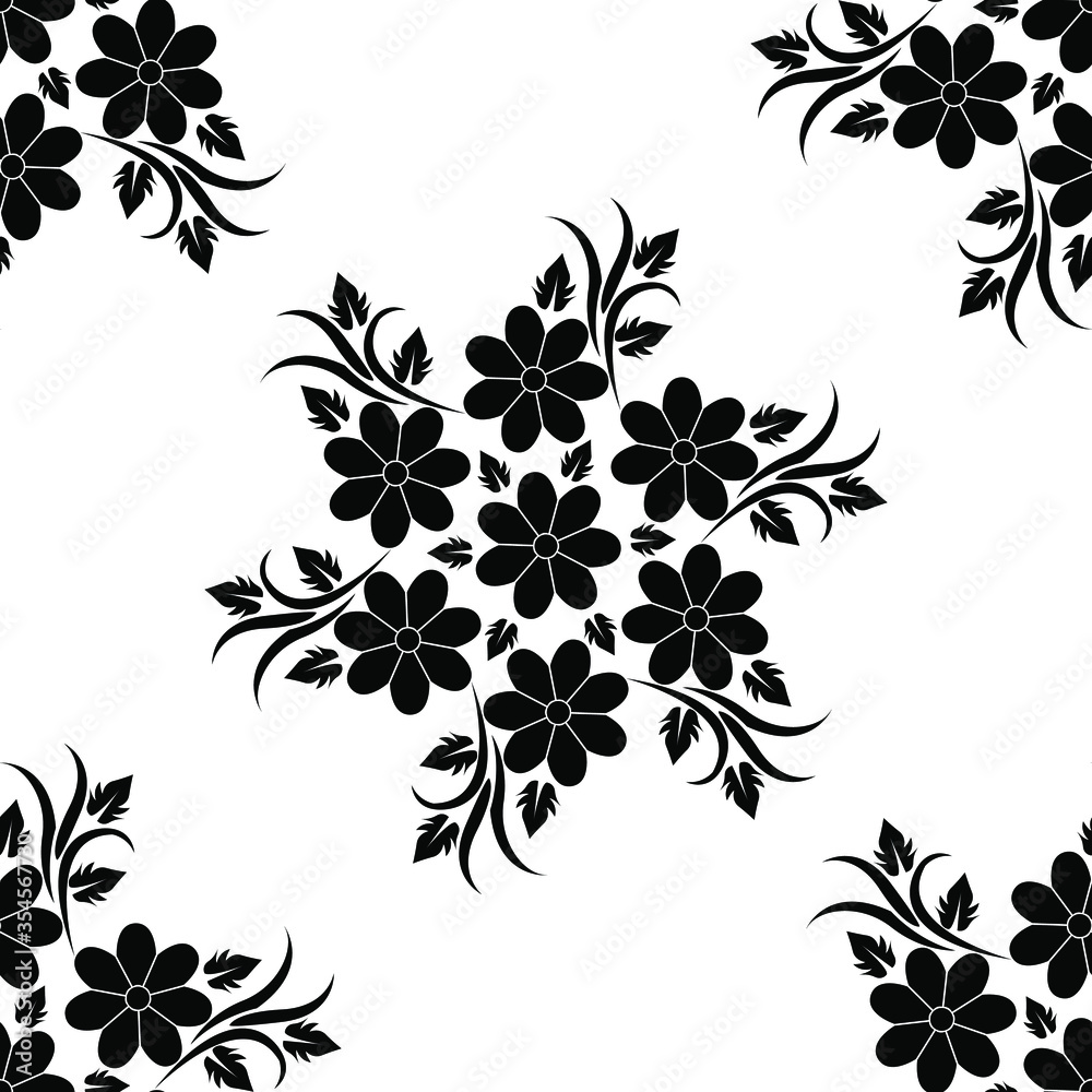 black and white floral background is in Seamless pattern