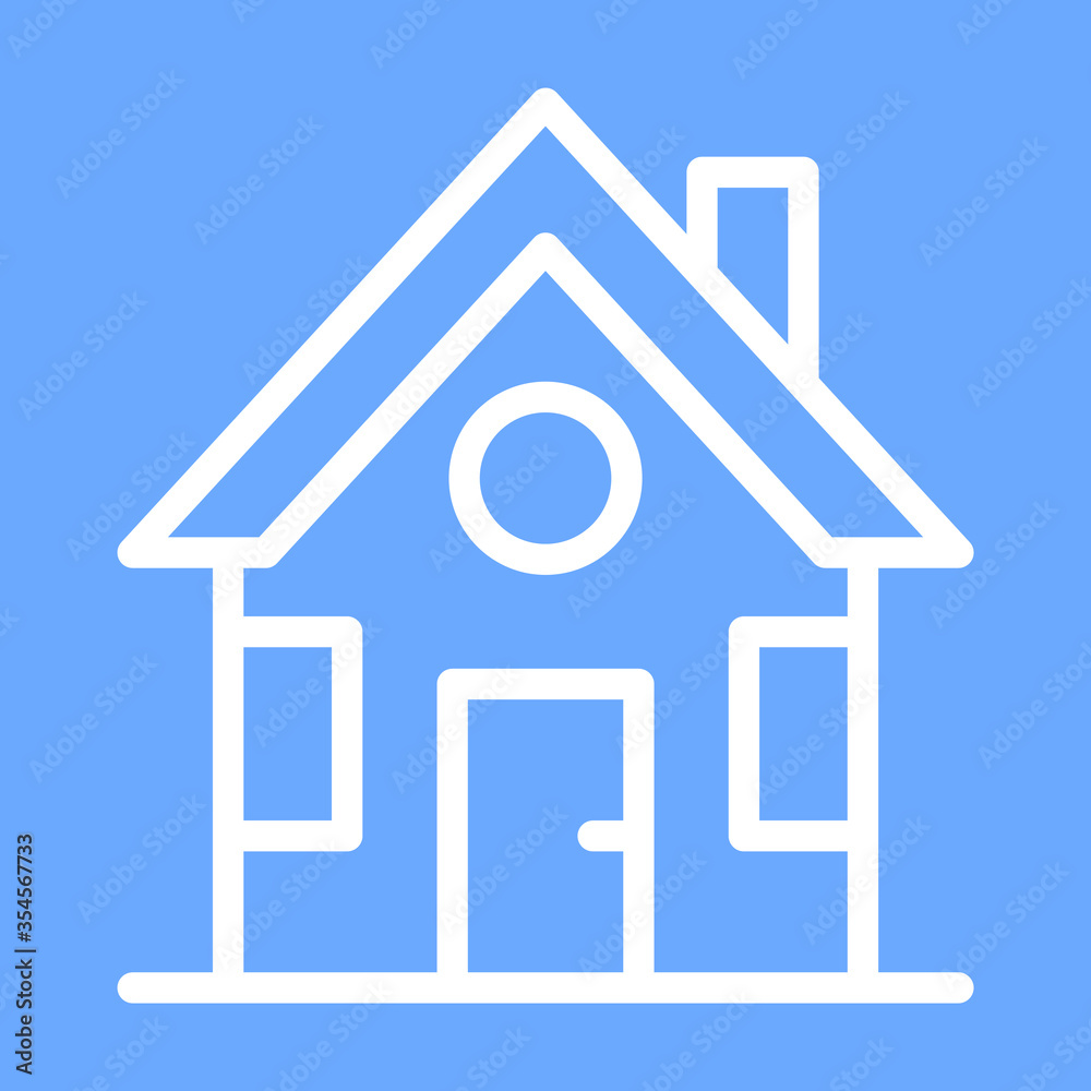 House icon with door, windows and chimney. Simple linear image. Isolated vector on a blue background. House icon with door, windows and chimney. Simple linear image. Isolated vector on a blue background.