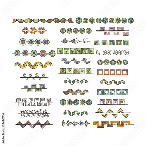 Doodle dividers, brush lines and borders set. Rustic decorative design elements and patterns