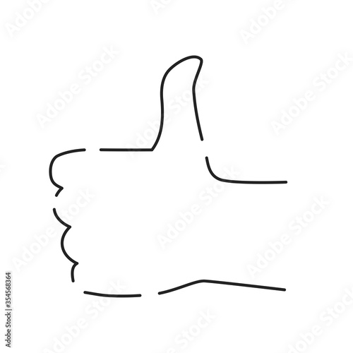 Hand showing symbol like black line icon. Making thumb up gesture. Pictogram for web page, mobile app, promo. UI UX GUI design element. Editable stroke