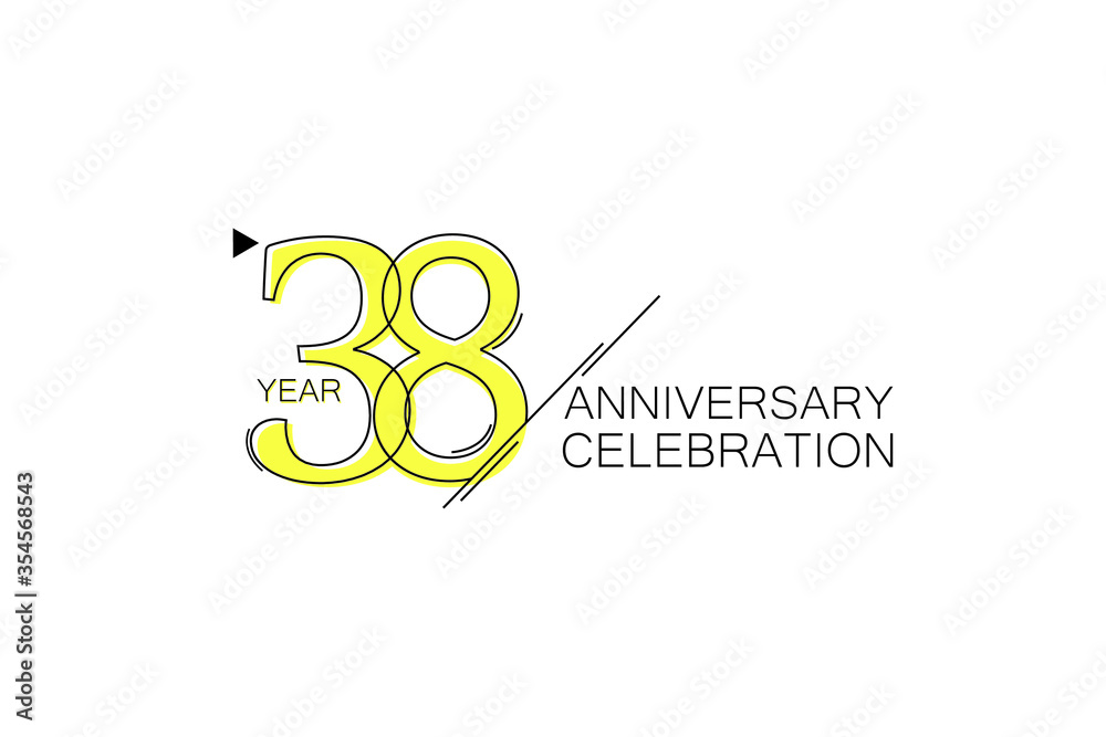 38 year Anniversary comical look, simple line art, Sleek and Clean Design - Vector