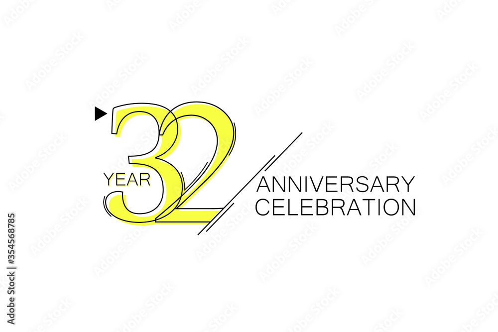 32 year Anniversary comical look, simple line art, Sleek and Clean Design - Vector 32 year Anniversary comical look, simple line art, Sleek and Clean Design - Vector