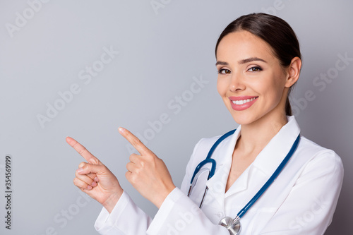 Εκτύπωση καμβά Closeup photo of attractive family doc experienced professional direct fingers e