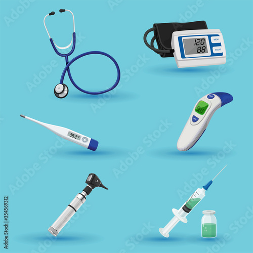 Illustration of Medical Equipment. Vector set of doctor tools or devices.