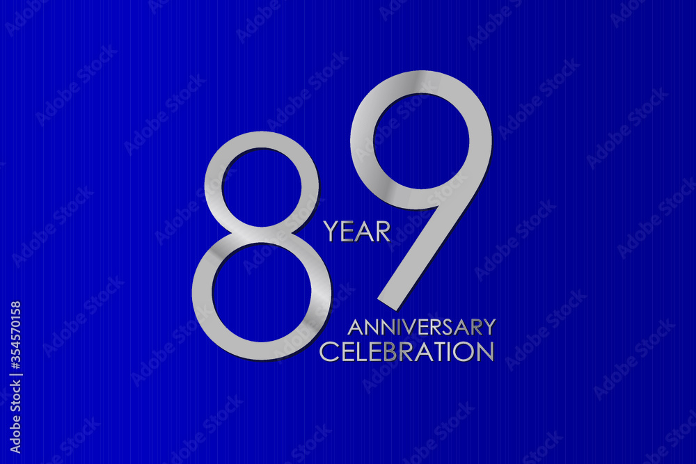 89 Year Anniversary Silver Color on Blue Background, for printed, banner, card, anniversary, greeting card, invitation card - Vector