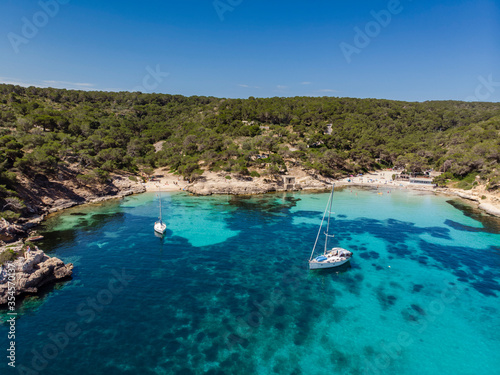 sailboat at anchor  Cala Portals Vells  Calvia  Mallorca  Balearic Islands  Spain