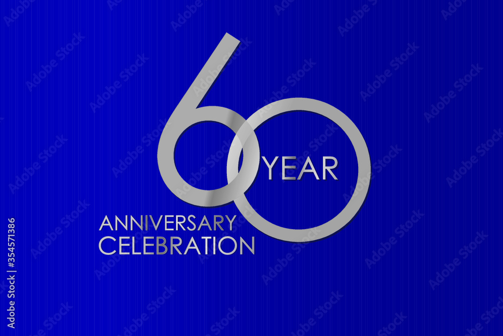 60 Year Anniversary Silver Color on Blue Background, for printed, banner, card, anniversary, greeting card, invitation card - Vector