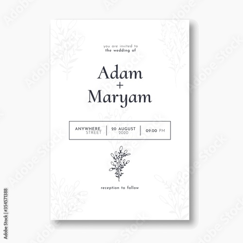 wedding invitation cover card with beauty minimalist berry floral flower abstract doodle hand drawn style ornament decoration background mockup elegant template vector illustration frame