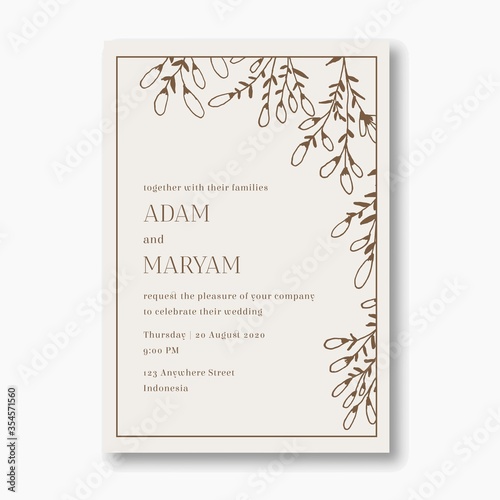 wedding invitation cover card with beauty berry floral flower abstract doodle hand drawn style ornament decoration background mockup elegant template vector illustration vintage frame