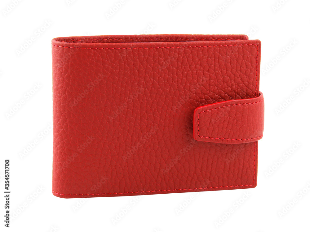 Fototapeta premium New red wallet of genuine cattle leather isolated