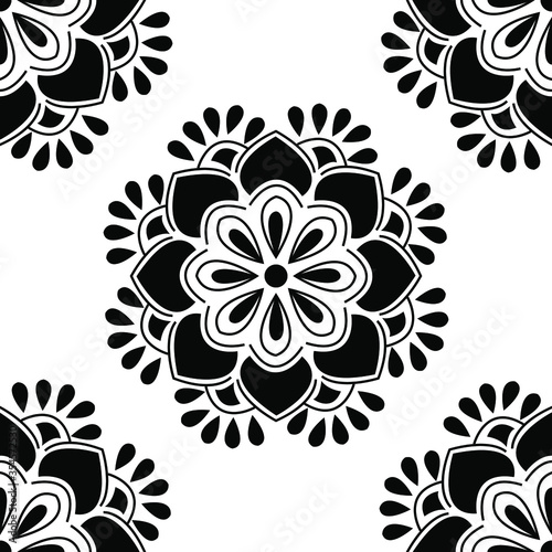 seamless Mandala pattern with flowers and leafy petals