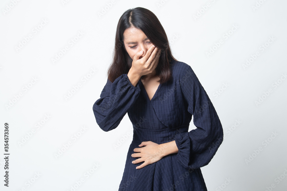 Young Asian woman got stomachache about to vomit. Young Asian woman got stomachache about to vomit.