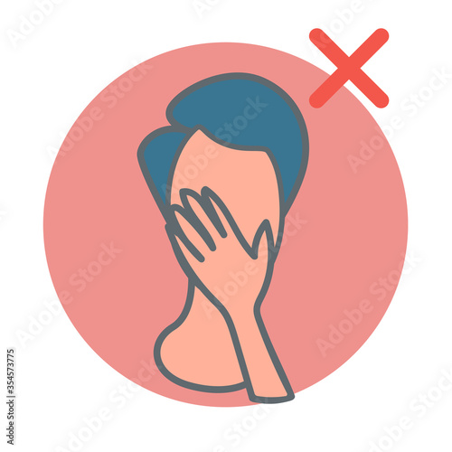 2019nCoV virus protection infographic.man touches his face with not washed hands.It is shown how to improperly during an pandemic.Flat vector isolated on white.Preventing the spread of viruses.