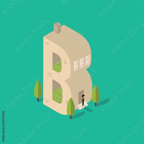 Isometric building with alphabet B