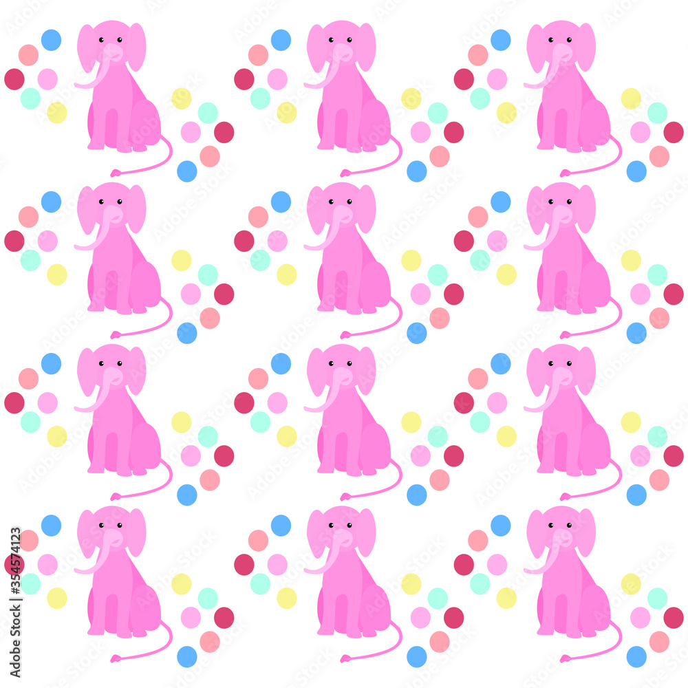 Pink baby elephant pattern in cartoon style on a white background. Vector graphic element. Cartoon vector illustration. Doodle Kids Style Vector Greeting Card Pink baby elephant pattern in cartoon style on a white background. Vector graphic element. Cartoon vector illustration. Doodle Kids Style Vector Greeting Card