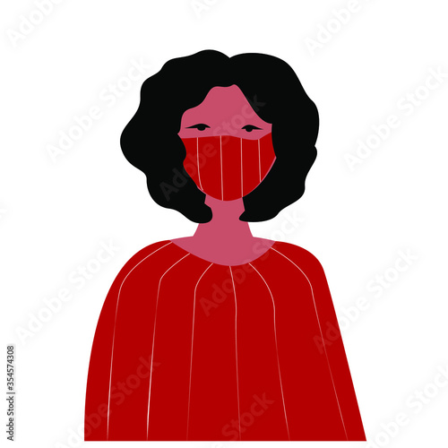 
Fashion quarantine mask woman for fashion design. Protective medical face mask. Vector. Female mask. Isolated vector art. Coronavirus outbreak concept. Cartoon flat illustration