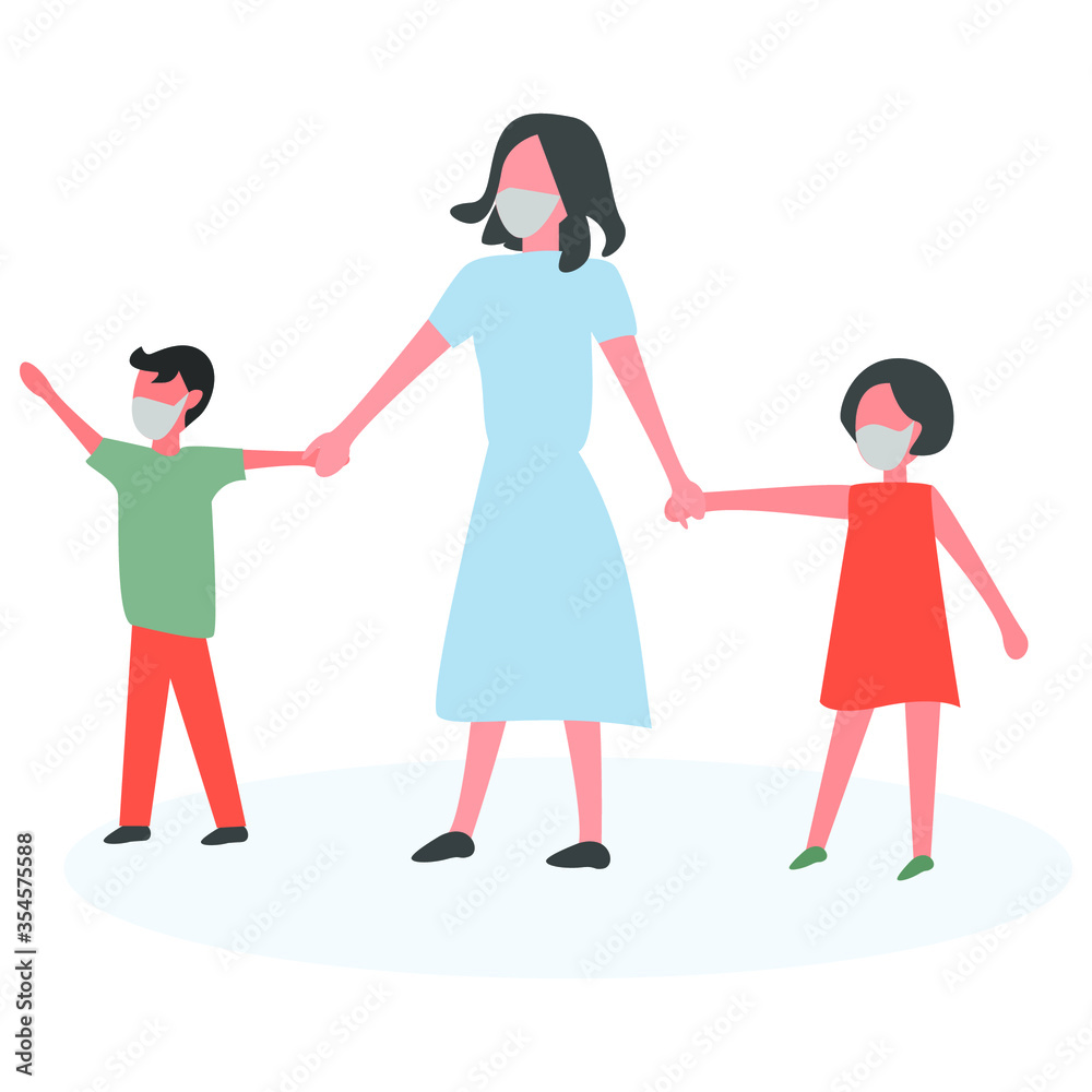 Coronavirus quarantine mask family. Face pollution mask. Coronavirus quarantine mask family. Face pollution mask.