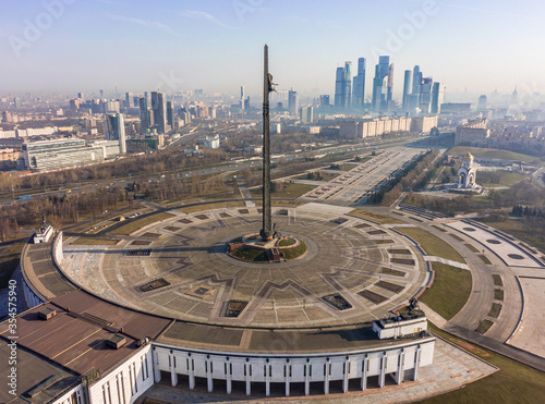 Victory Park in Moscow without people, aerial photo
