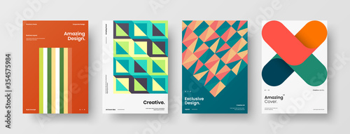 Company identity brochure template collection. Business presentation vector A4 vertical orientation front page mock up set. Corporate report cover abstract geometric illustration design layout bundle.