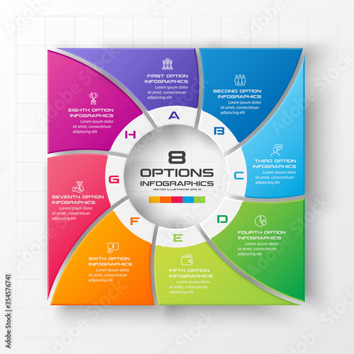 Business infographics template 8 steps with square,Element for design invitations,Vector illustration.