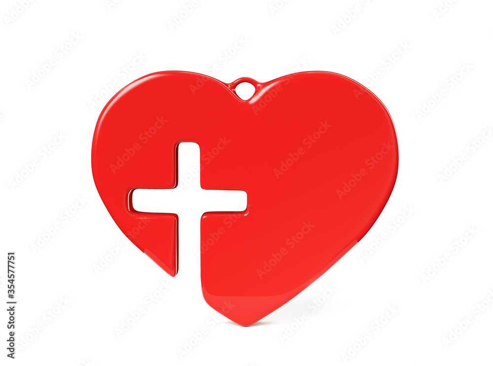 Christian cross and heart icon isolated on purple background. Happy Easter. Minimalism concept. 3d illustration 3D render Christian cross and heart icon isolated on purple background. Happy Easter. Minimalism concept. 3d illustration 3D render