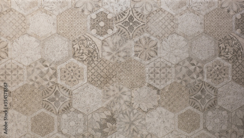 ceramic kitchen tile, abstract geometric mosaic brown pattern photo