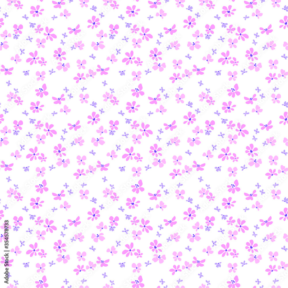 Cute floral pattern in the small flower. Ditsy print. Seamless vector texture. Elegant template for fashion prints. Printing with small pink flowers. White background.