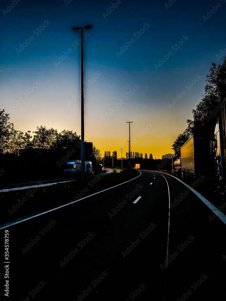 sunset on the road