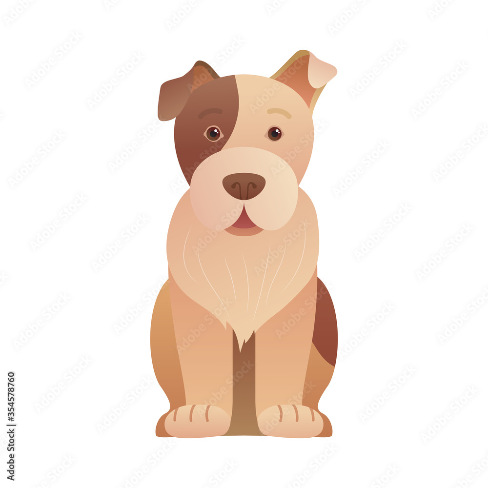 Fototapeta premium Funny sitting dog icon in cartoon style. Cute dog pictogram for pet shop, veterinary clinic and daycare service. Terrier mascot for store advertising and products for dogs isolated vector illustration