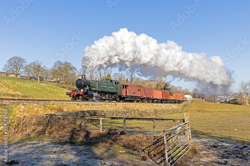 GWR Large Prarie No. 4144 powers past Top Field with the first working of the Keighley and Worth Valley Railway Steam Gala, the 09:05 goods from Keighley on Friday 6th March 2020.