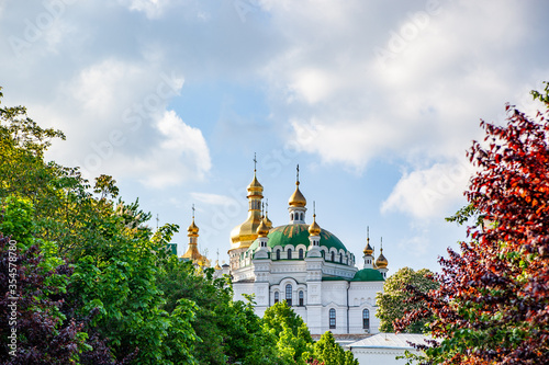 Ukraine, Kyiv - May 7, 2019: Christian church with golden domes