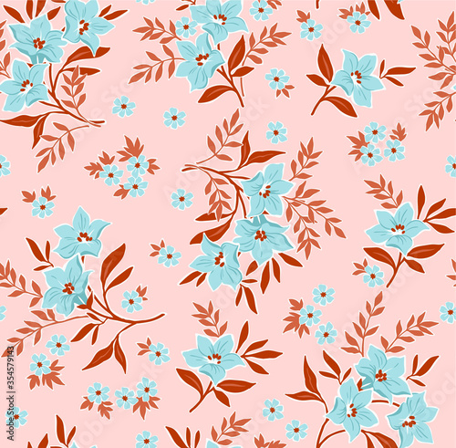Vector seamless pattern. Pretty pattern in small flower. Small light blue flowers. Light beige background. Ditsy floral background. The elegant the template for fashion prints.
