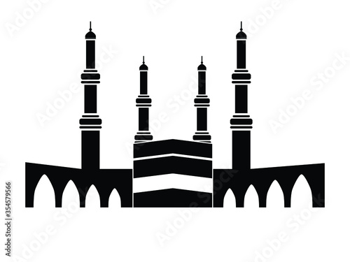 Kaaba at the Great Mosque of Mecca. Black and white pictogram. EPS Vector
