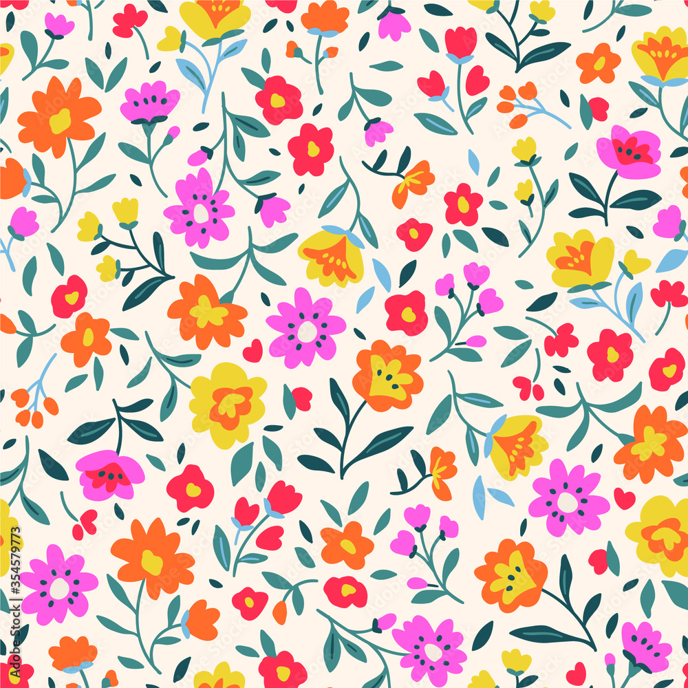 Floral pattern. Pretty flowers on white background. Printing with small yellow and pink flowers. Ditsy print. Seamless vector texture. Spring bouquet. Floral pattern. Pretty flowers on white background. Printing with small yellow and pink flowers. Ditsy print. Seamless vector texture. Spring bouquet.