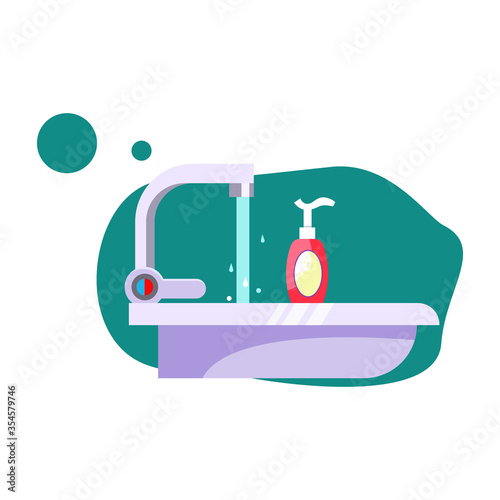 Bathroom sink illustration. Water, tap, soap. Hygiene concept. illustration can be used for healthcare, hygiene, washing
