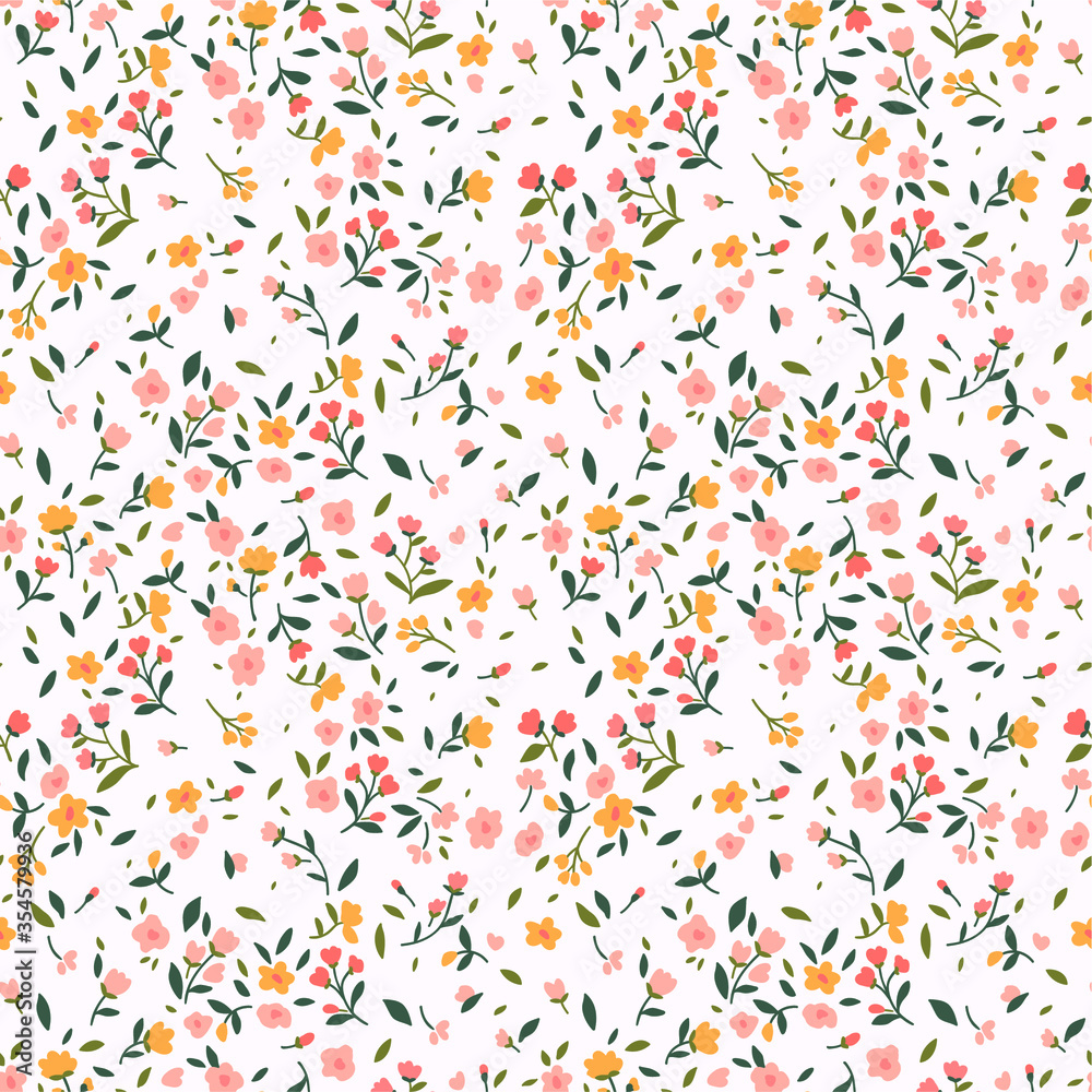 Cute floral pattern in the small Ditsy print. Seamless vector Elegant template for fashion prints. Printing with pink and yellow White background. Stock Vector | Adobe Stock