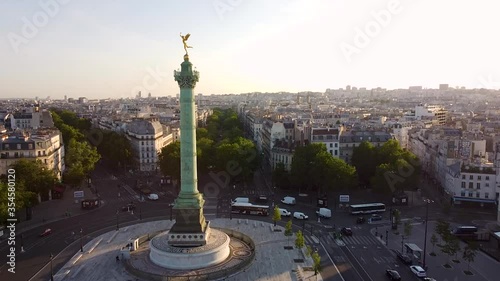 Aerial forward and copy space at Bastille Square or Place de la Bastille, Paris photo