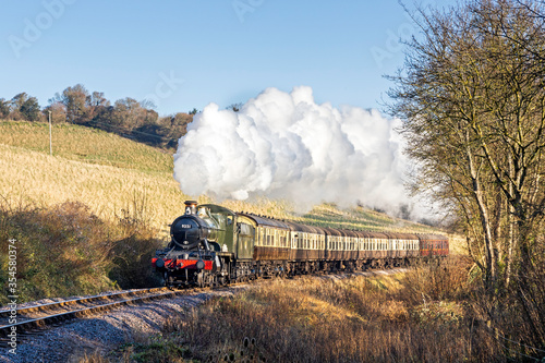 GWR Mogul No. 9351 steams towards Washford at Cleeve Hill with the 09:40 service to Minehead from Bishops Lydeard on Monday 30th December 2019, the final day of the Winter Steam Festival. photo