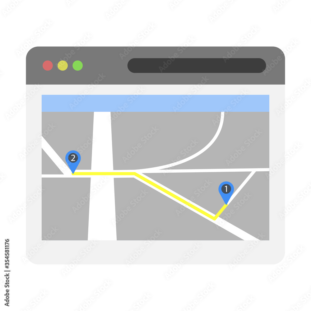 Browser, application, phone page with gps navigation Browser, application, phone page with gps navigation