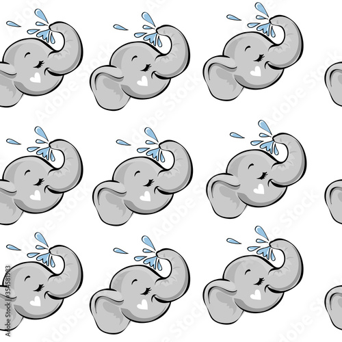 Little elephant head on a white background seamless pattern. Vector illustration for children. Newborn concept