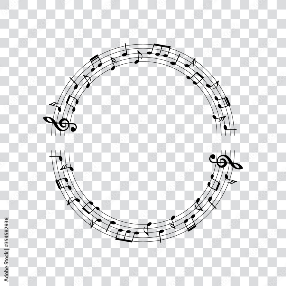 Music notes, circle halves with music notes, vector illustration. Stock