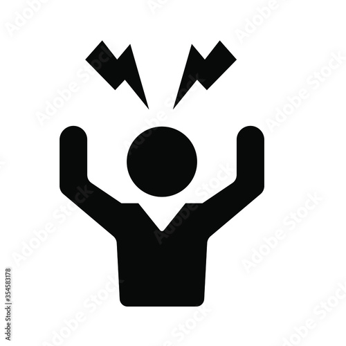 Black silhouette of a person with arms raised, two lightning bolts above their head, symbolizing stress, anger, or frustration.