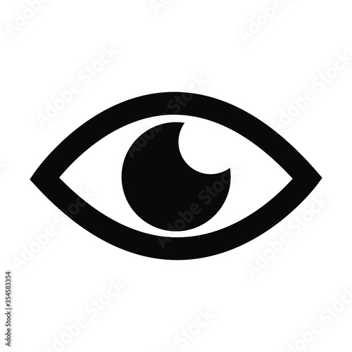 A stylized, minimalist black and white illustration of a human eye, featuring a prominent iris and simplified eyelid shape.
