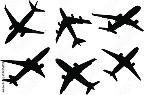 Black silhouettes of set airplanes.Vector EPS8.