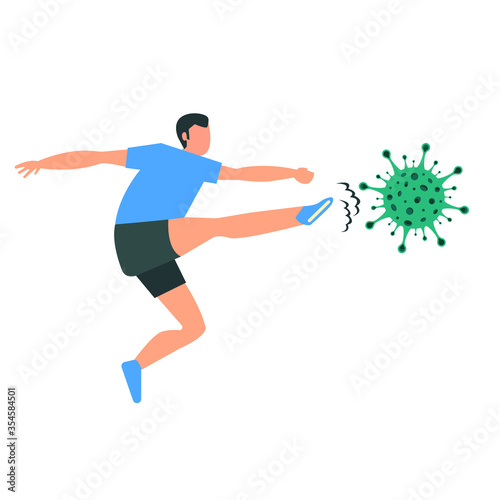 Kick Coronavirus icon in trendy flat style isolated on white background. Kick corona symbol for your web site design, logo, app, UI. Vector illustration, EPS10. Covid-19 Coronavirus concept