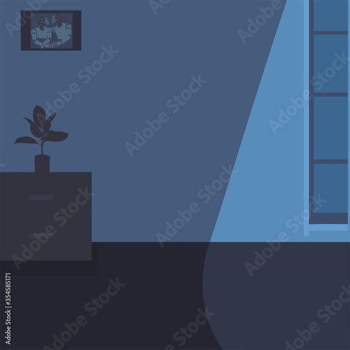 Room with a window at night. Vector illustration