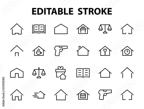 Simple set of color editable house icon templates. Contains such icons, home calendar, coffee shop and other vector signs isolated on a white background for graphic and web design © RUVYM